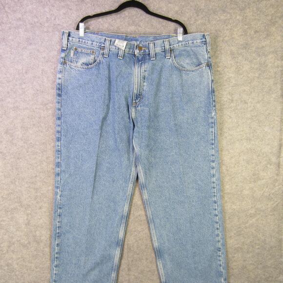 Carhartt Jeans Mens 44x30 Blue Denim Relaxed Fit Light Wash Workwear B860 LVB - Picture 1 of 11